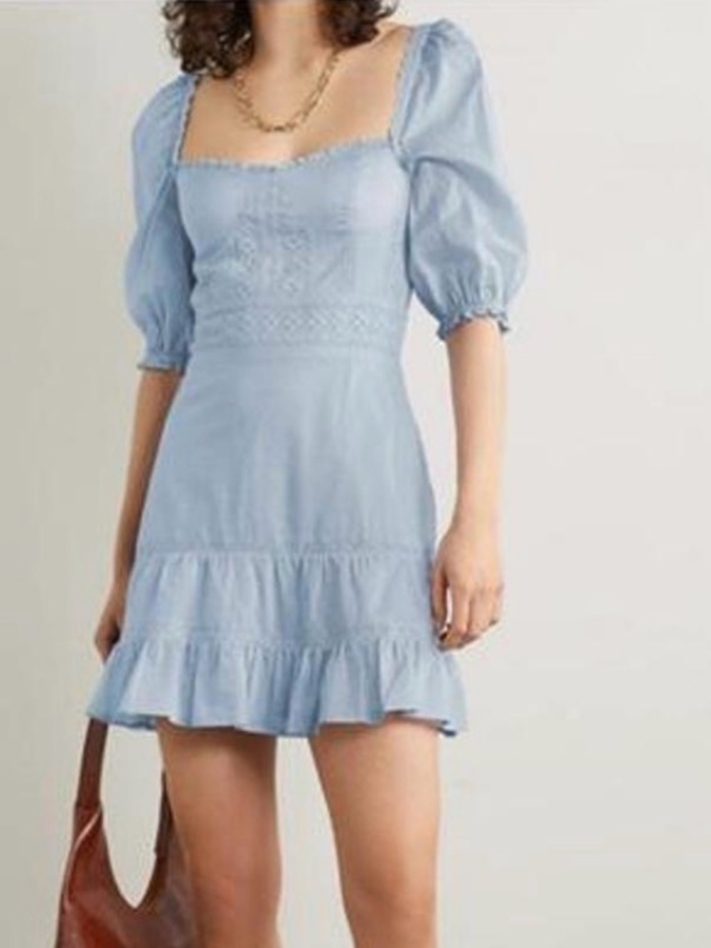Reformation Light Blue Paxton Puff Sleeve Mini Dress